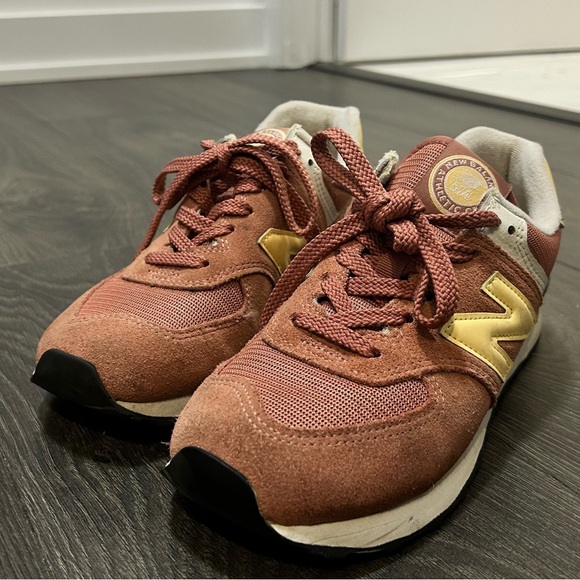 New Balance Shoes - New Balance Rusty Rose and Yellow Accent Sneakers